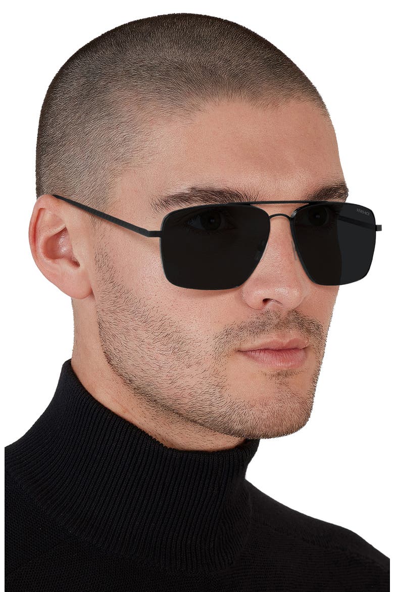 61mm Aviator Sunglasses, Alternate, color, MATTE BLACK/ DARK GREY