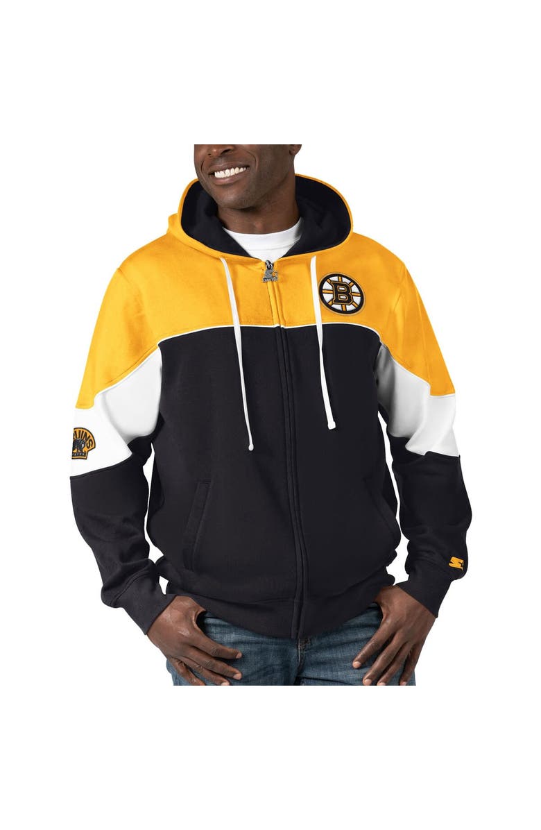 STARTER Men's Starter  Black/Gold Boston Bruins Power Forward Full-Zip Hoodie, Main, color, Black