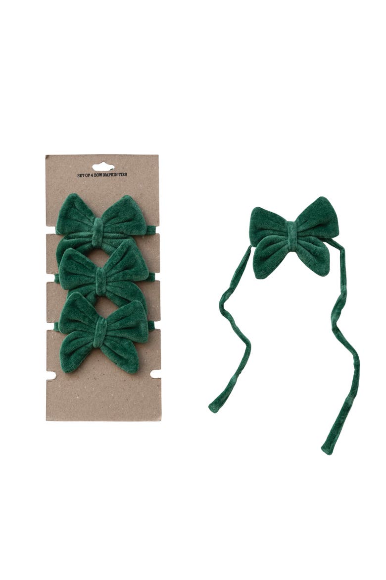 Velvet Ribbon Cotton Napkin Ties, Main, color, Green