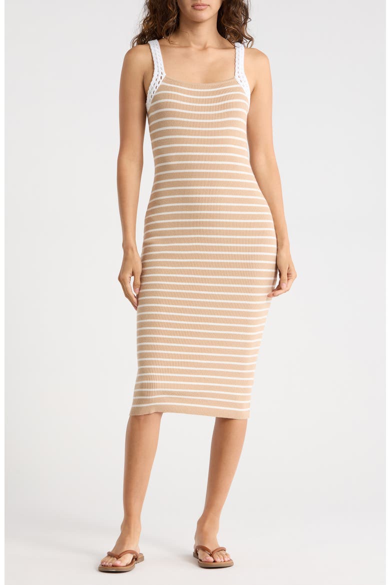 Stripe Ribbed Body-Con Dress, Main, color, SESAME COMBO