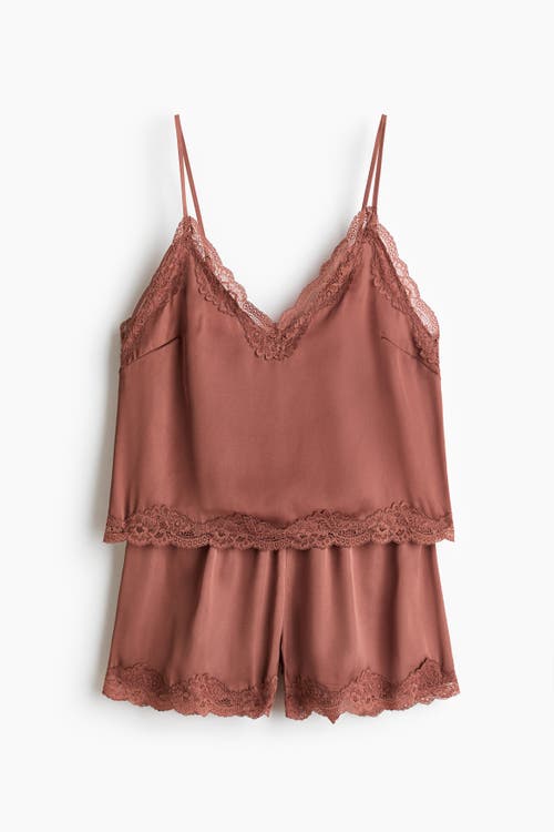 H&m Lace-trimmed Satin Pyjamas In Brown
