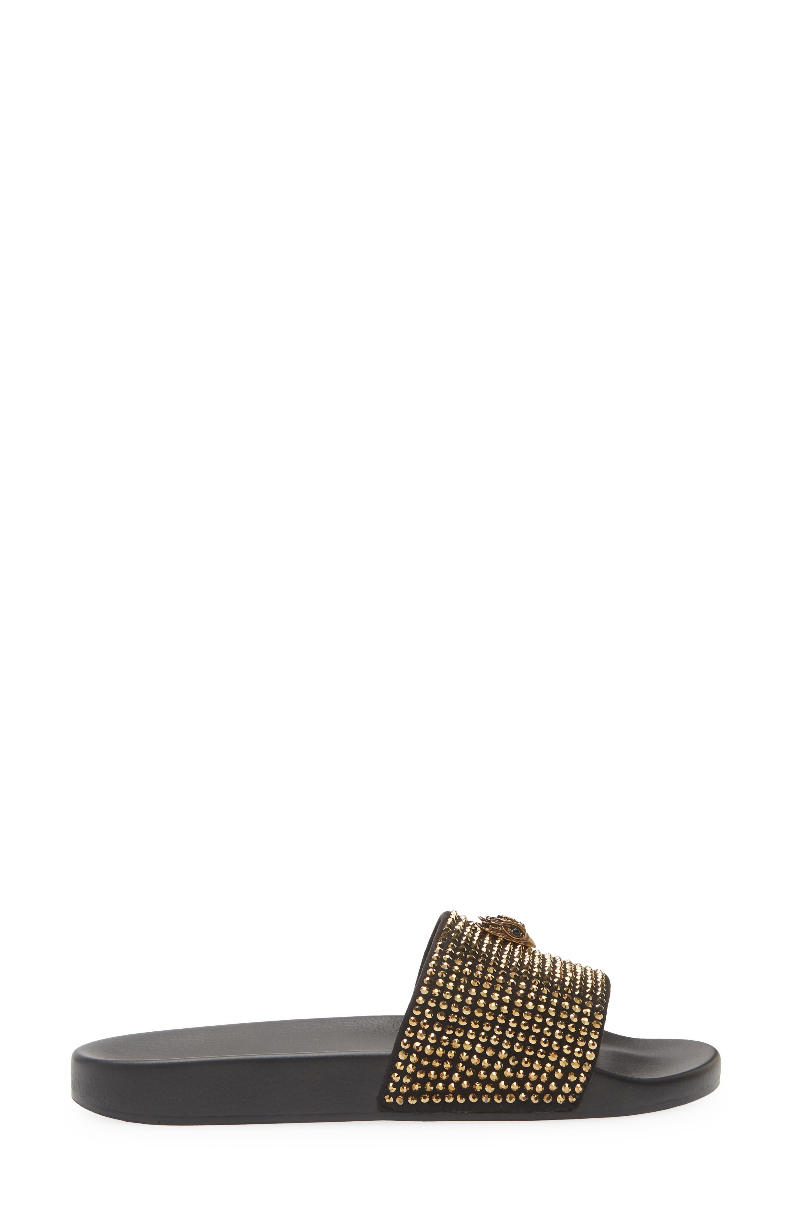 Meena Eagle Slide Sandal, Alternate, color, GOLD/ BLACK