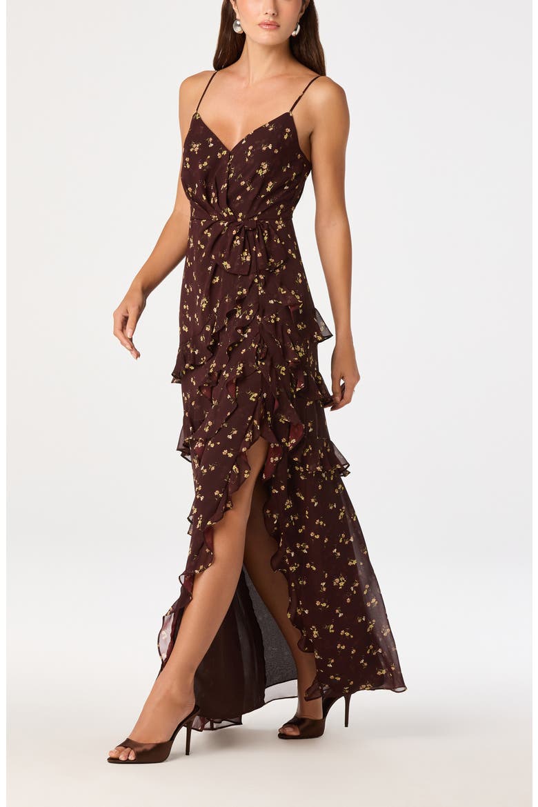 Abriella Ruffle Maxi Dress, Alternate, color, BROWN FLORAL