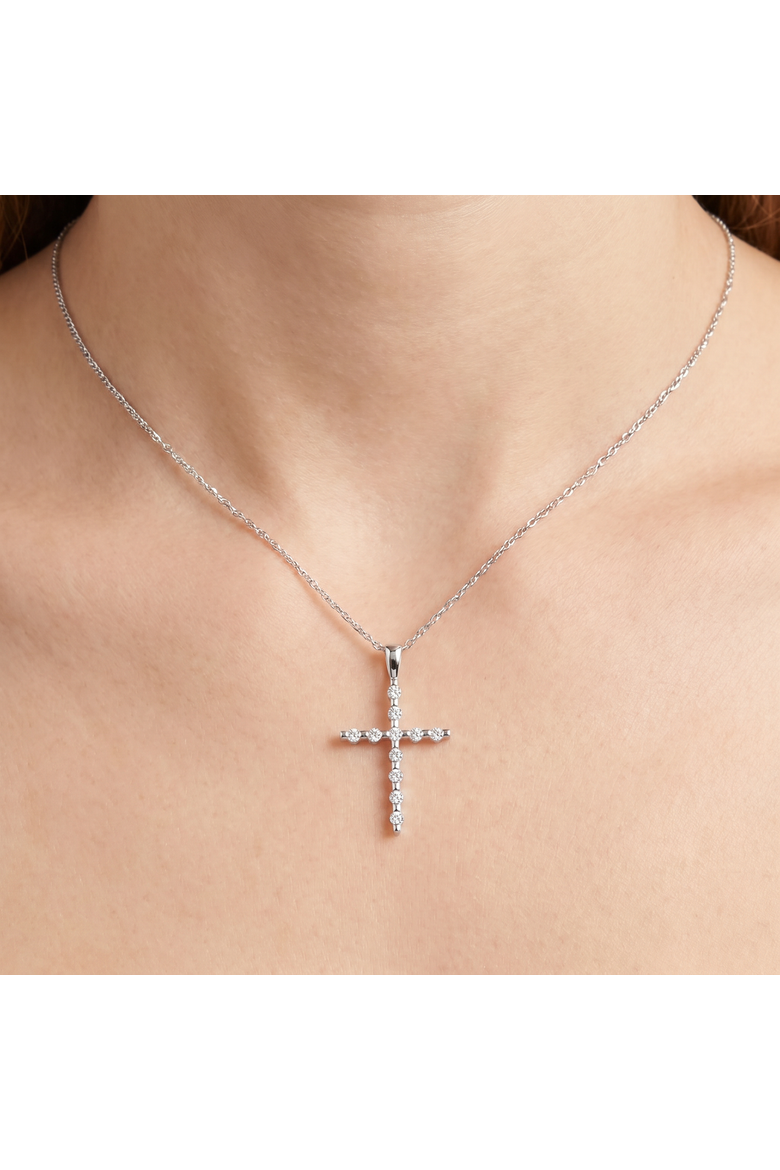 1/5Ct Diamond Cross Pendant 10k Gold 18" 10k Gold Necklace, Alternate, color, 10k White Gold