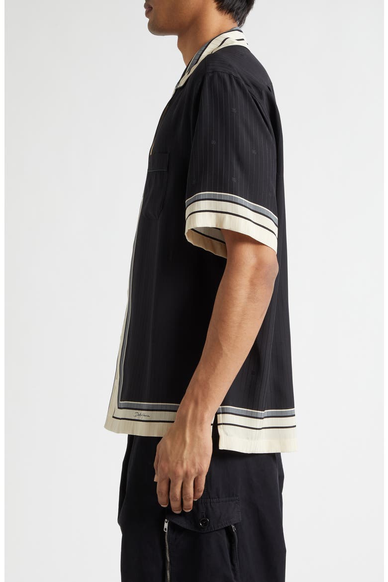 Engineered Stripe Print Short Sleeve Silk Button-Up Shirt, Alternate, color, RIGHE F.NERO