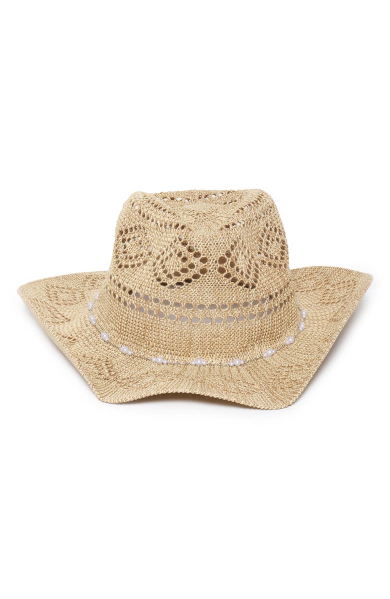 David & Young Faux Pearl Chain Woven Cowboy Hat, Main, color, 