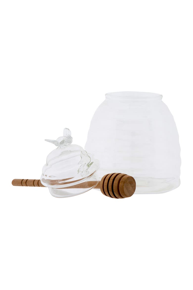 Honey Pot with Lid & Wood Dipper, Alternate, color, Clear
