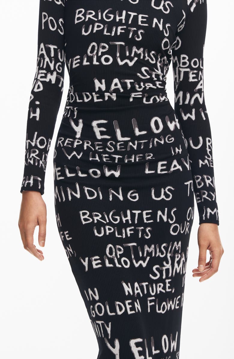 Desigual Hesian Long Sleeve Rib Body-Con Maxi Dress, Alternate, color,