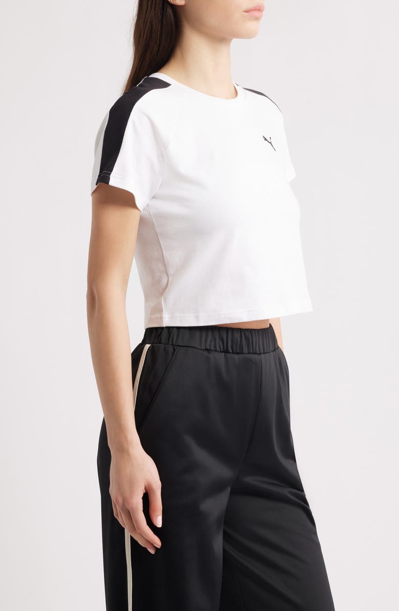 PUMA T7 Crop Stretch Cotton Baby Tee, Alternate, color, Puma White