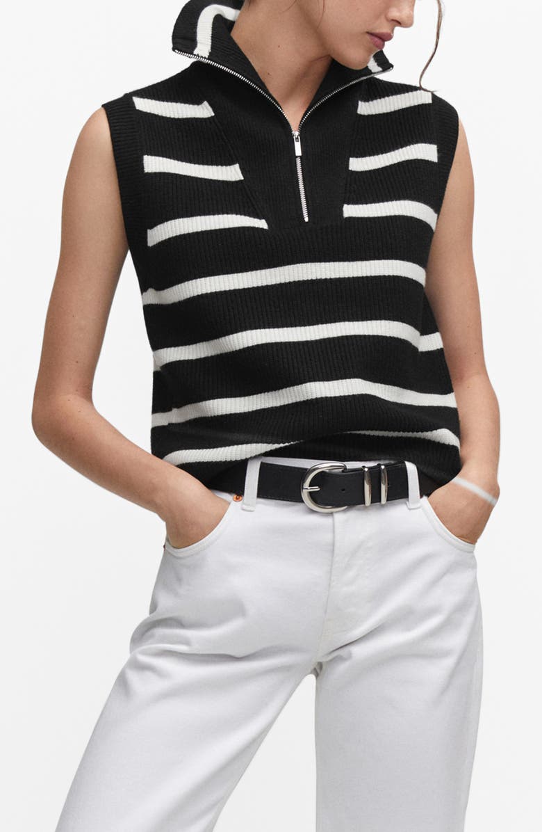 MANGO Stripe Sleeveless Sweater, Alternate, color, Black