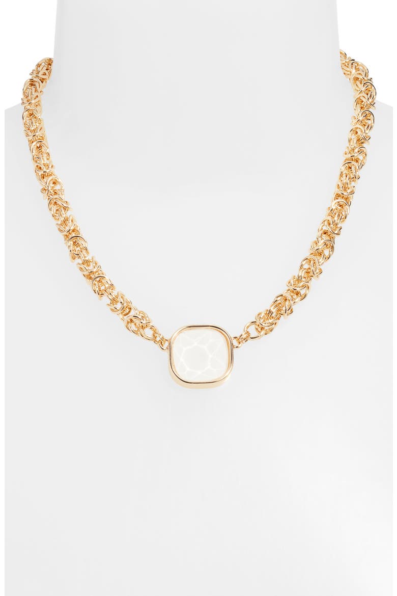 Faceted Stone Pendant Necklace, Alternate, color, WHITE- GOLD