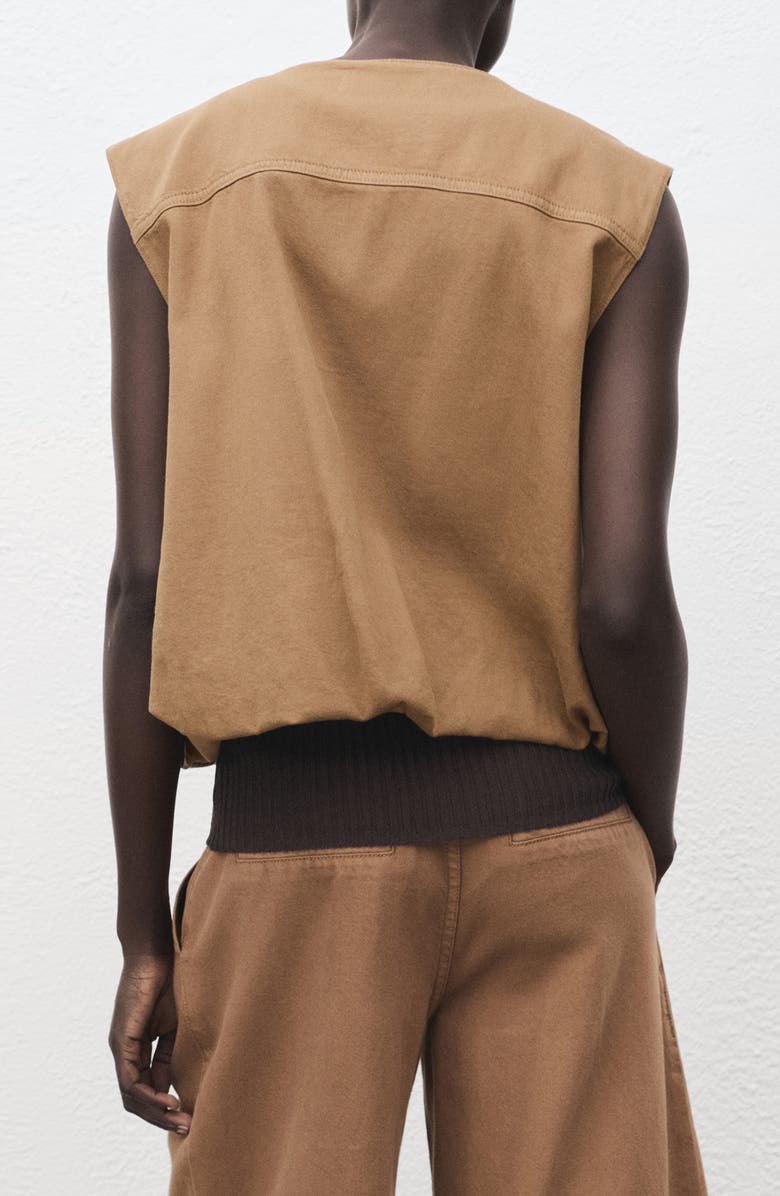 MANGO Bubble Hem Denim Vest, Alternate, color, Brown