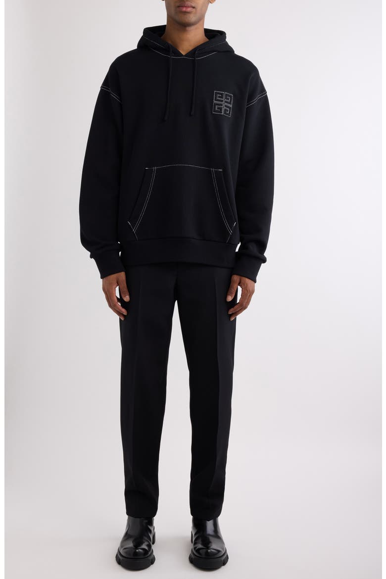 Boxy Fit 4G Embroidered Hoodie, Alternate, color, BLACK/ WHITE