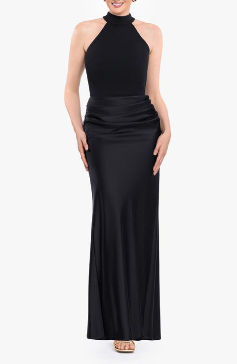 Sleeveless Mock Neck Satin Gown