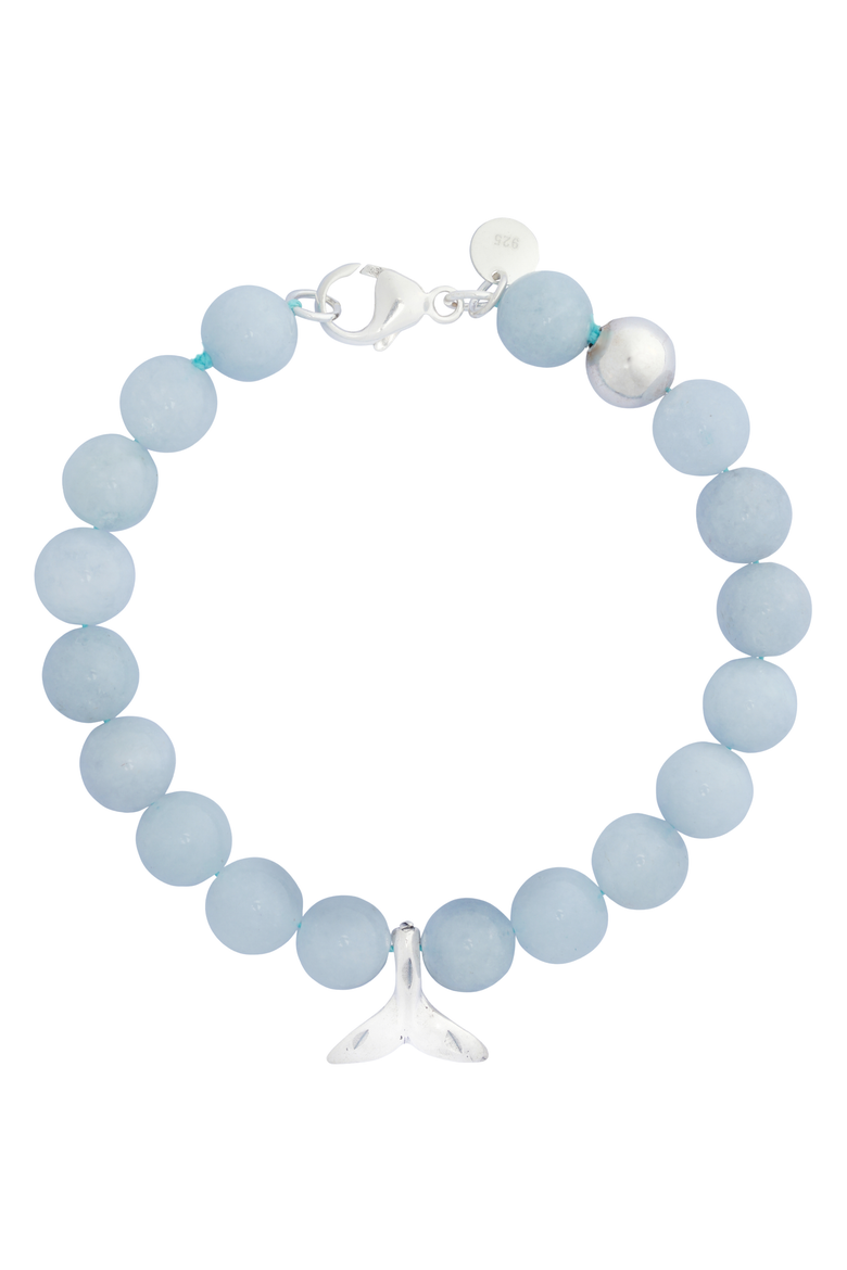 Women's Gemstone & Sterling Silver "Whale Tail" Bead Bracelet, Main, color, Silver