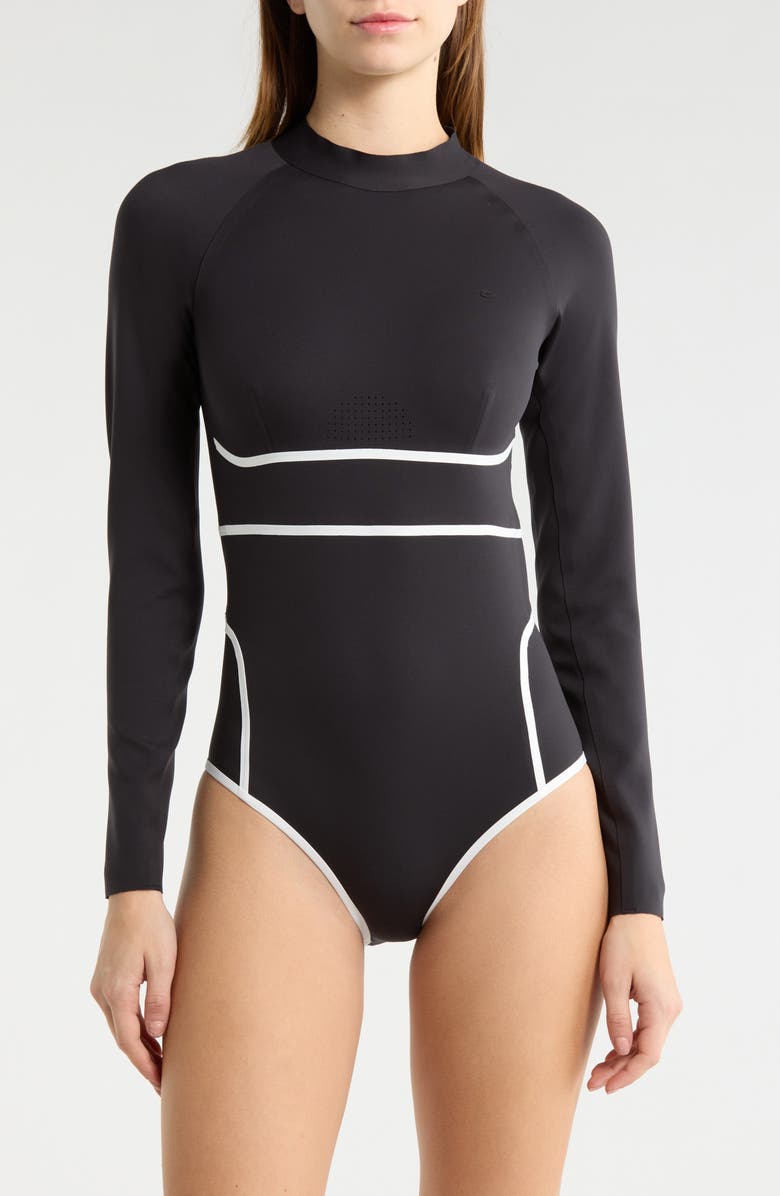 Rip Curl Mirage Fusion Long Sleeve UPF 50+ One-Piece Rashguard Swimsuit, Main, color, Black