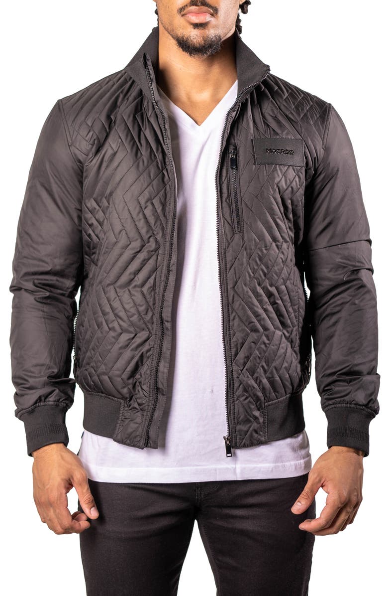 Maceoo Puffycomb Quilted Bomber Jacket, Main, color, Black
