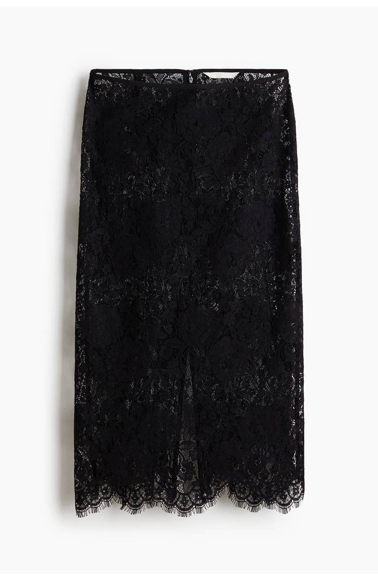 H&M Lace Pencil Skirt, Main, color, Black