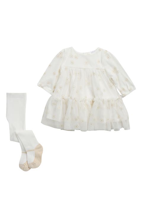 Kids' Floral Tulle Dress and Leggings Set