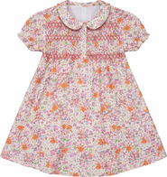 Clô Multi Flower Print Girls Dress with Front Smocking