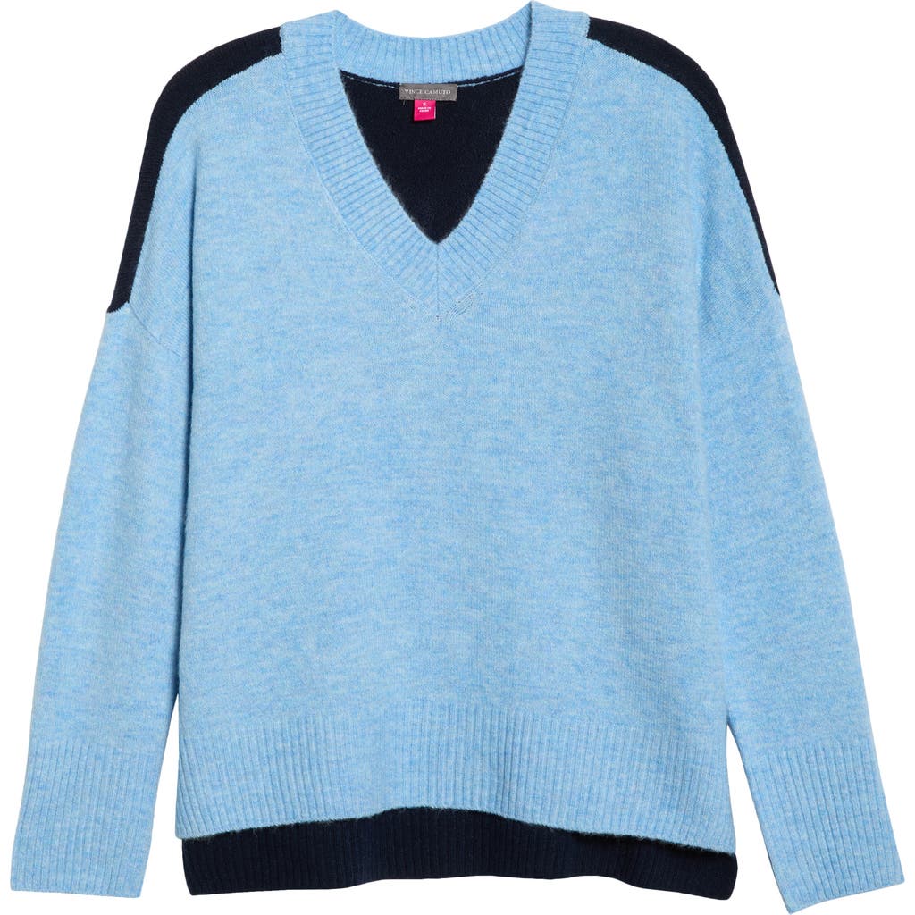 Vince Camuto Contrast High-low Sweater In Blue