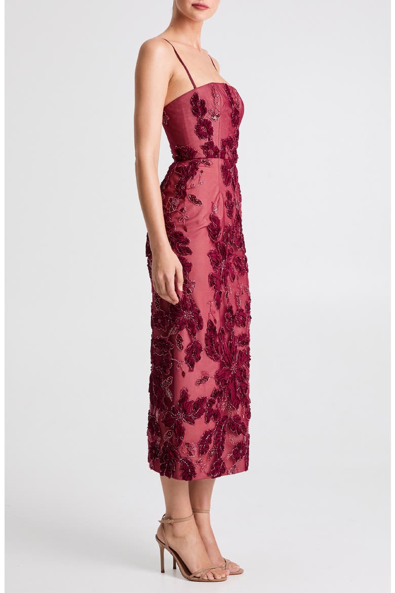 Gemma Beaded Floral Cocktail Dress, Alternate, color, MERLOT