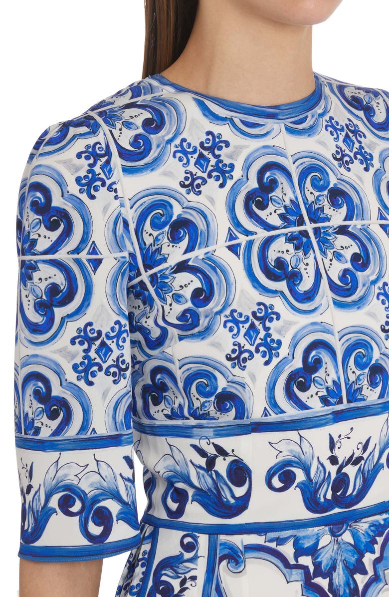 Dolce&Gabbana Majolica Stretch Silk Charmeuse Dress, Alternate, color, 