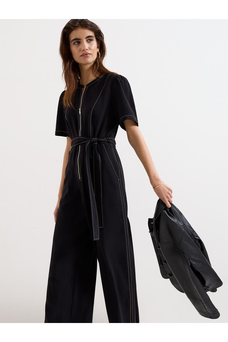 Zip-Front Wide-Leg Jumpsuit, Alternate, color, Black