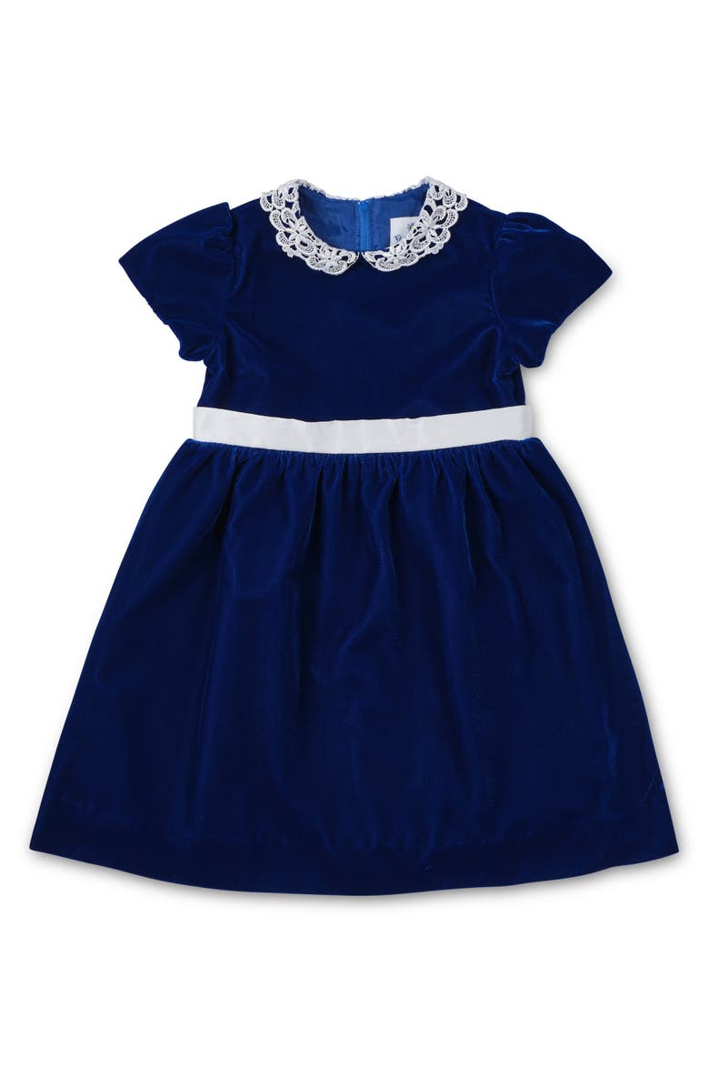 Florence Eiseman Velvet Dress With Lace Collar, Main, color, Royal Blue