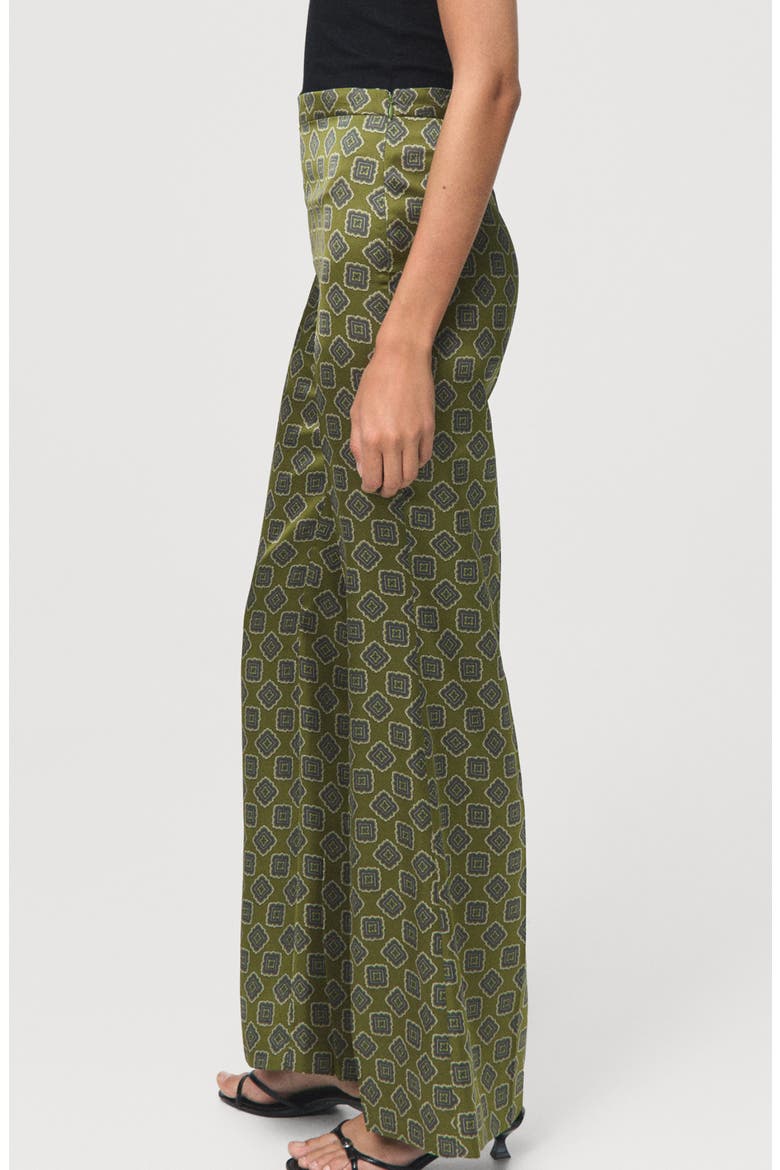 Geo Print Flare Satin Pants, Alternate, color, GREEN