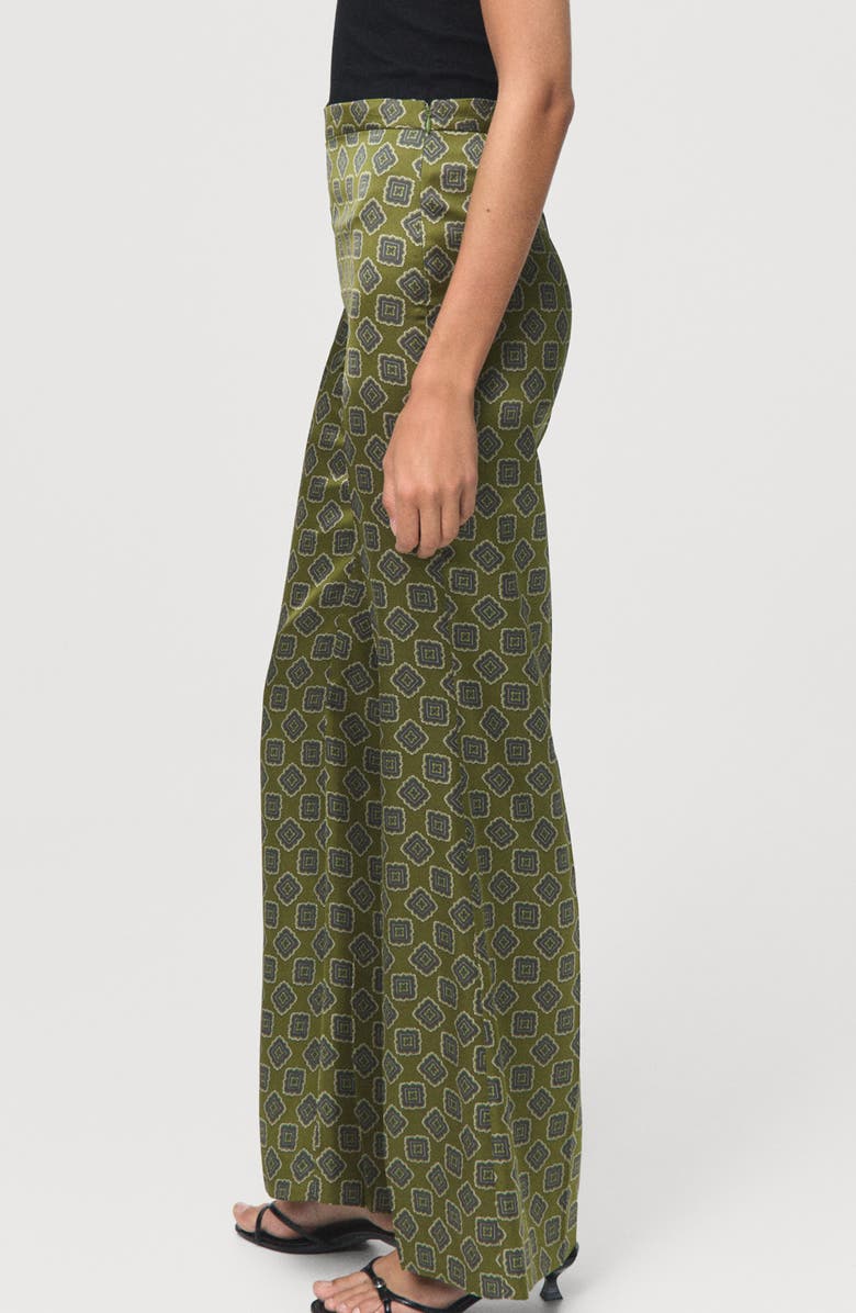 MANGO Geo Print Flare Satin Pants, Alternate, color, Green