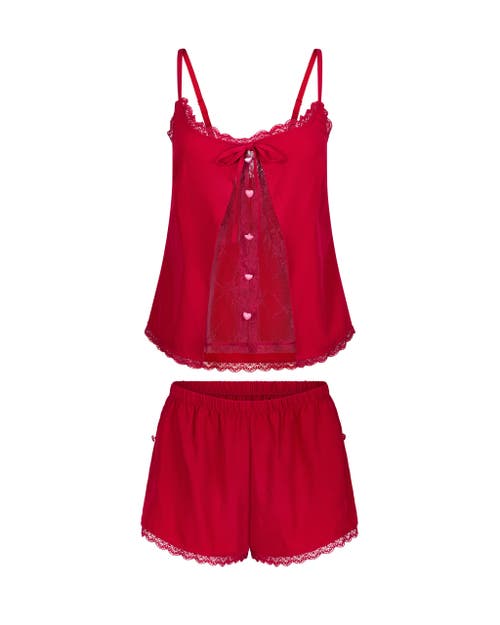 Adore Me Kiora Cami And Shorts Pajama Set In Dark Red