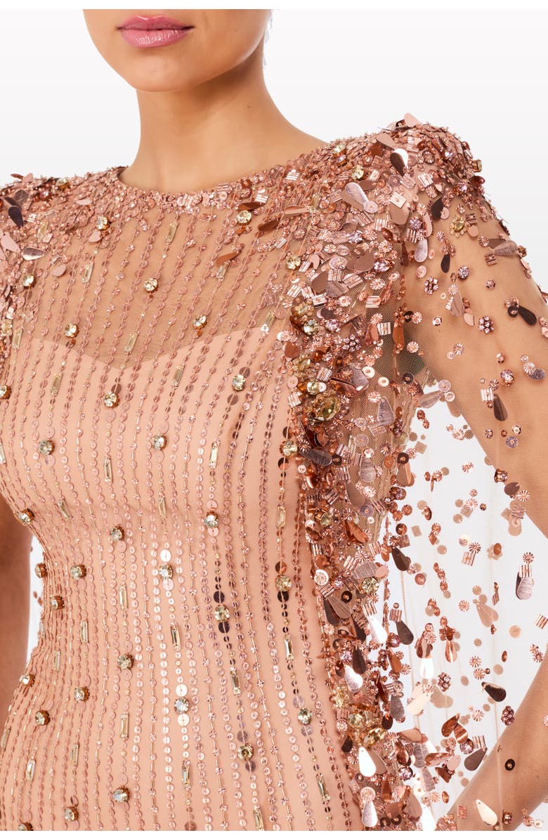 Jenny Packham Blaize embellished cape maxi dress, Alternate, color, Sable