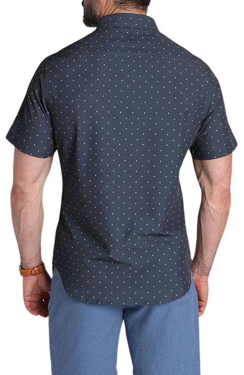 JACHS Classic Fit Short Sleeve Button-Up Tech Shirt, Alternate, color, Jet Black Poly Print