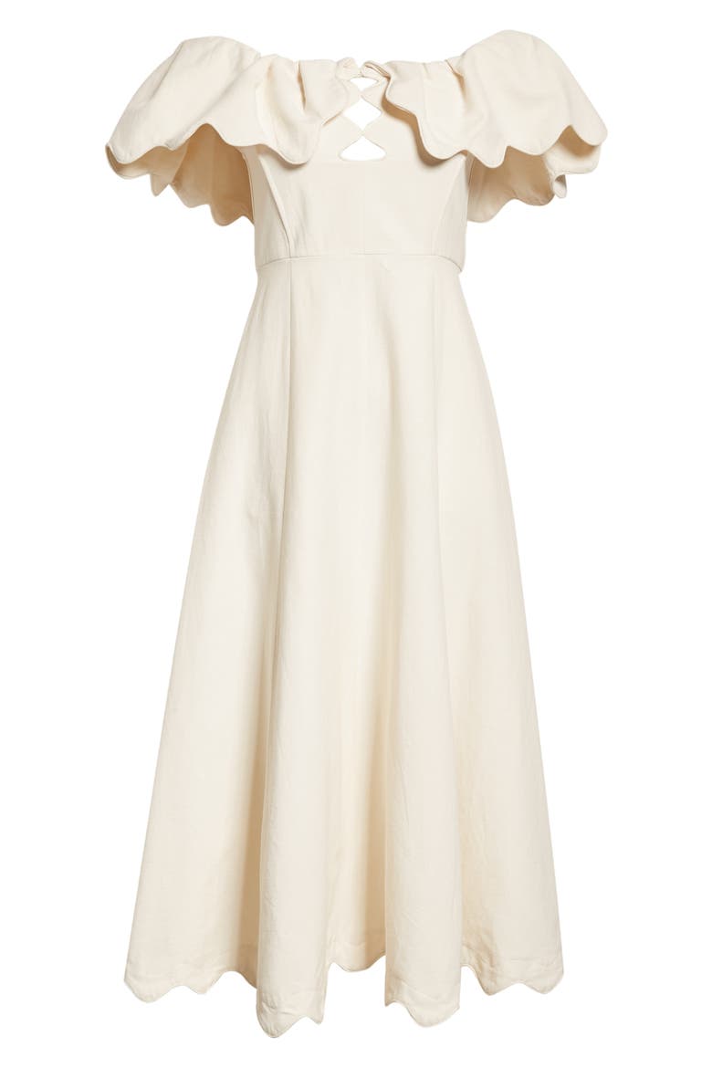 Leona Off the Shoulder Scallop Dress, Alternate, color, CREAM