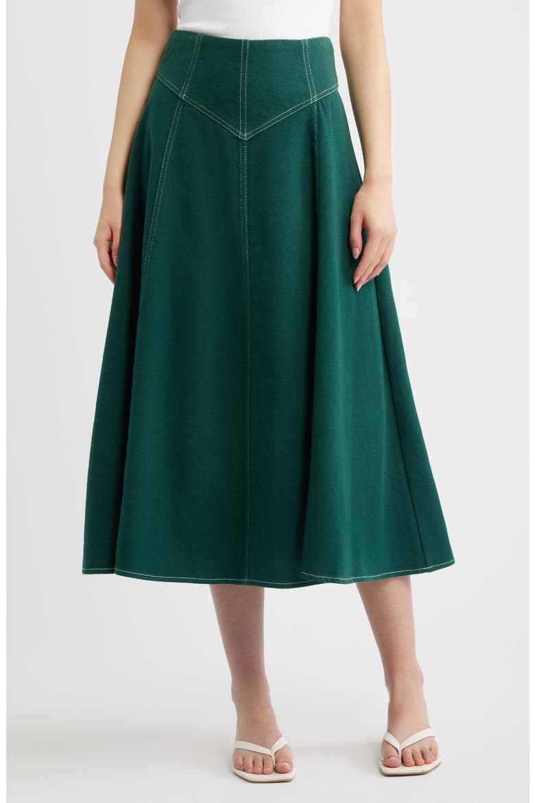 Diana Cotton Twill Midi Skirt, Main, color, JUNE BUG