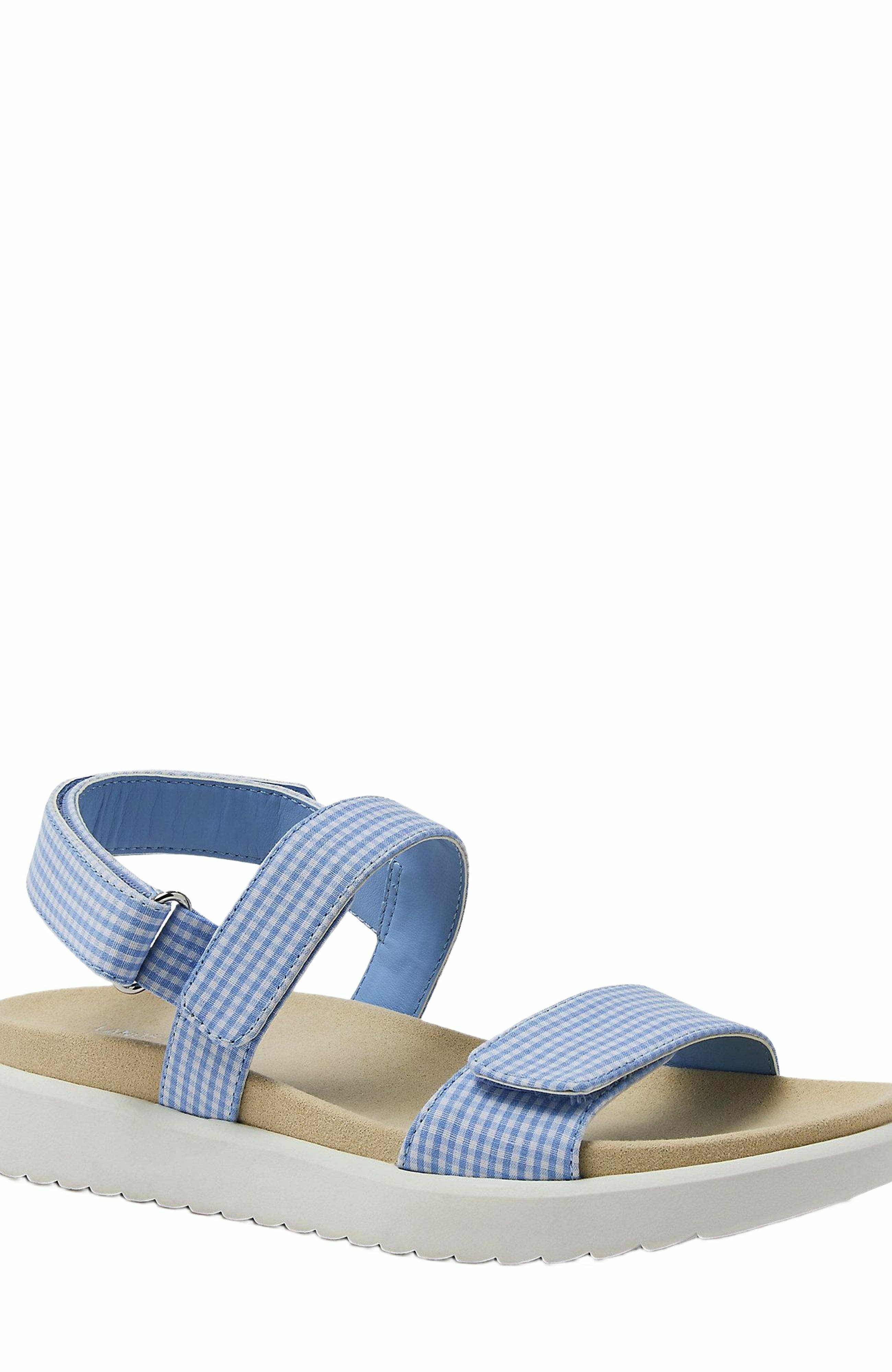 Lands' End Comfort Adjustable Gingham Sandals, Alternate, color, Light Blue Gingham