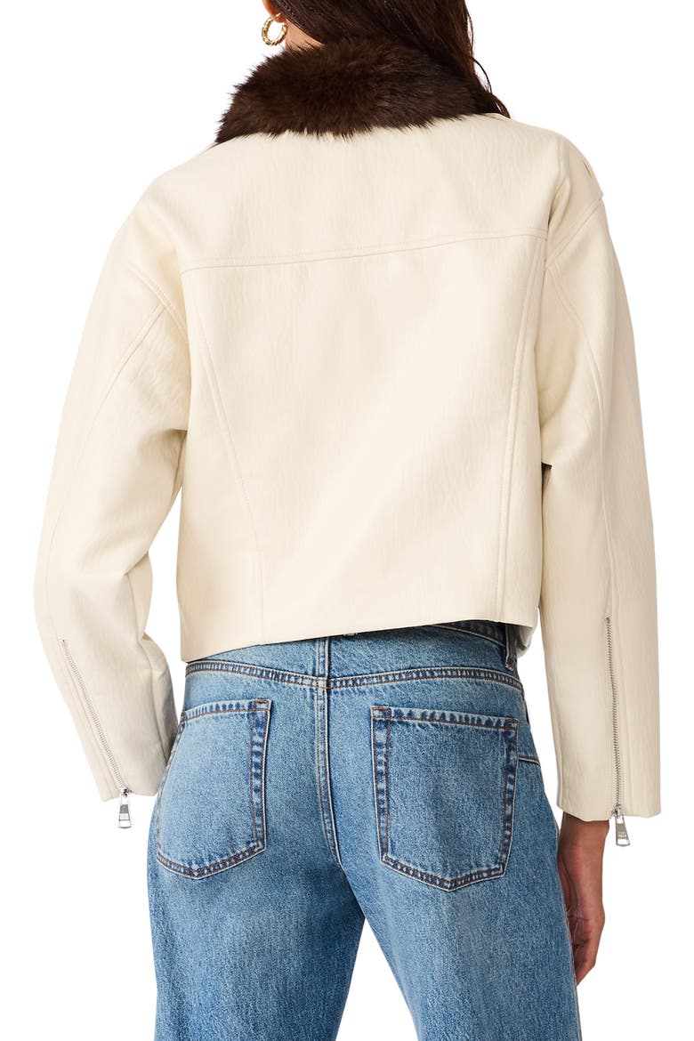 Silas Faux Leather Jacket with Faux Fur Collar, Alternate, color, BONE