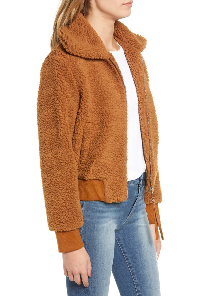 Faux Fur Bomber Jacket, Alternate, color, CARAMEL