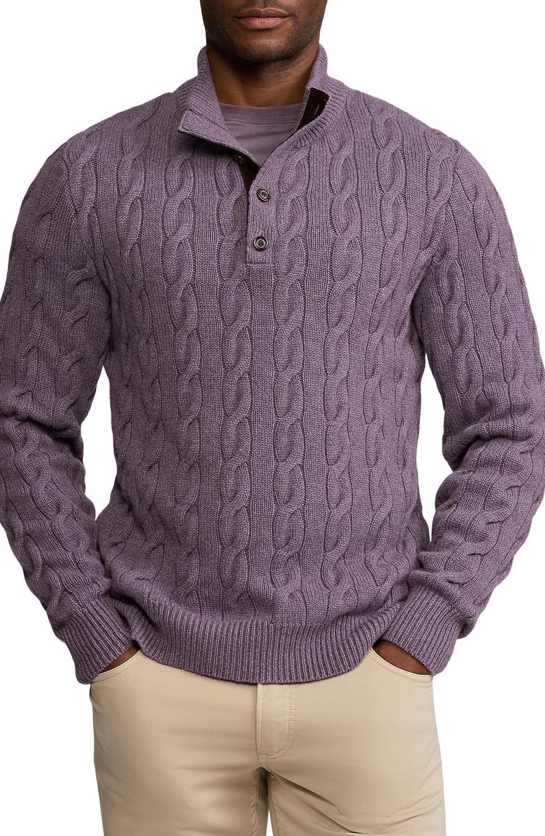 Ralph Lauren Purple Label Cashmere Cable Stitch Half Button Pullover, Main, color,