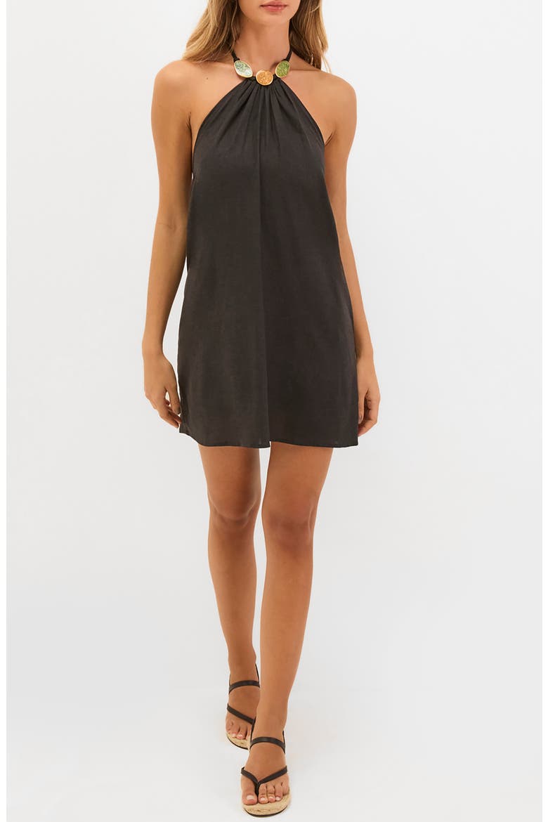 Aiden Linen & Cotton Cover-Up Dress, Main, color, BLACK