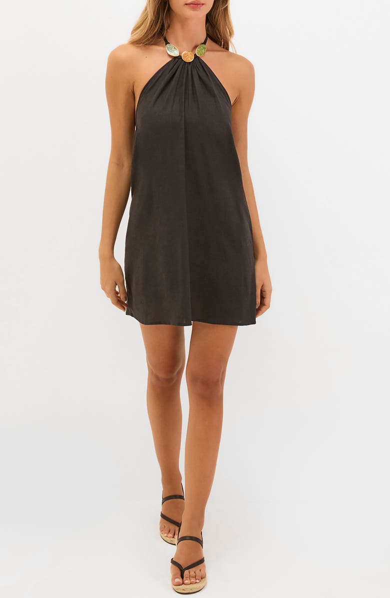 ViX Paula Hermanny Aiden Linen & Cotton Cover-Up Dress, Main, color, Black