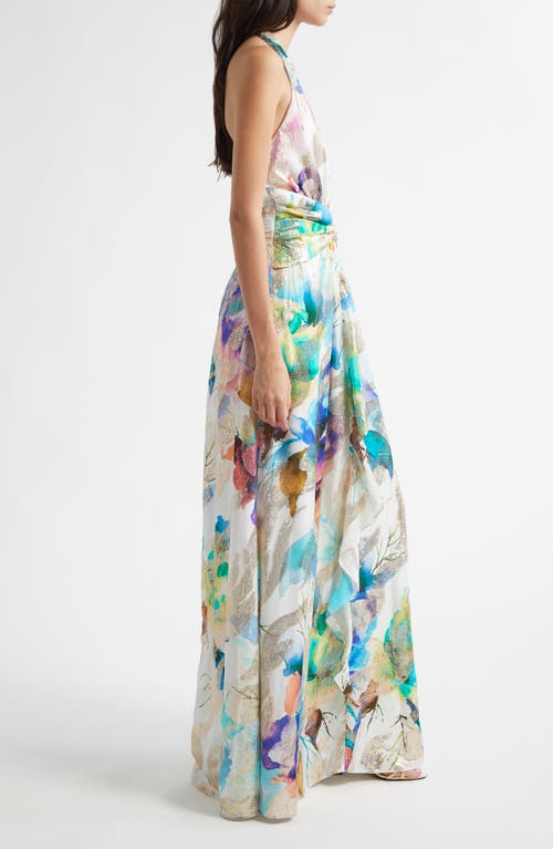 Shop Ramy Brook Stefanie Metallic Plunge Gown In Ivory Marble