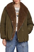 Avec Les Filles Faux Fur Shawl Collar Padded Balloon Jacket