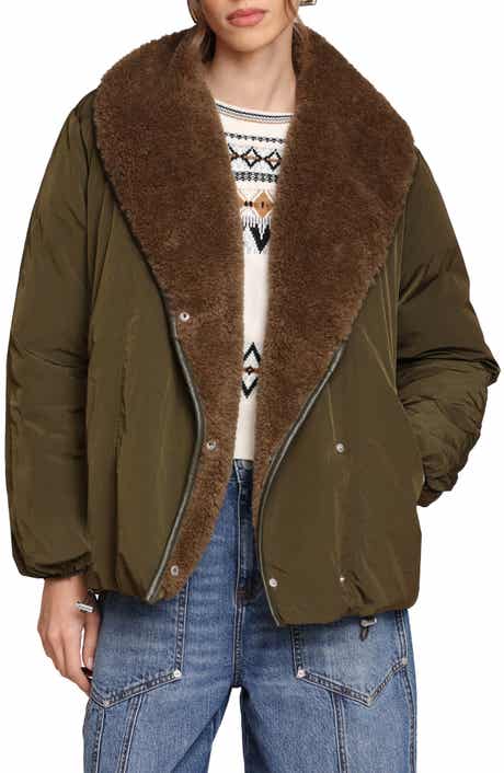 Avec Les Filles Faux Fur Shawl Collar Padded Balloon Jacket