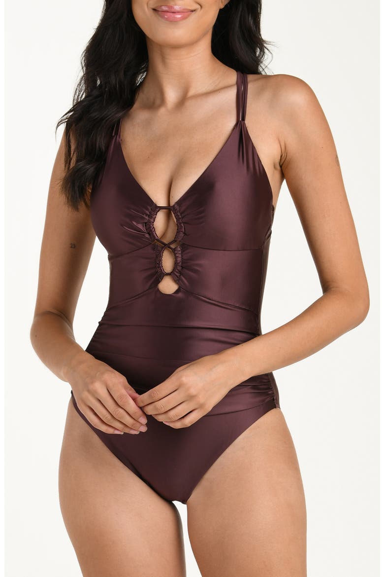 Earth Lace-Up Underwire One-Piece Swimsuit, Main, color, TRUFFLE