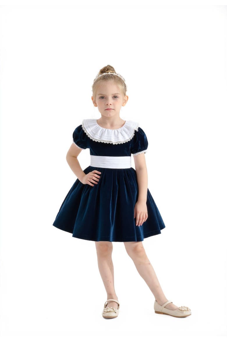 Puffed Velvet Dress, Alternate, color, Navy