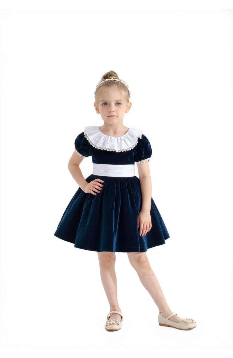 Tulleen Puffed Velvet Dress, Alternate, color, Navy