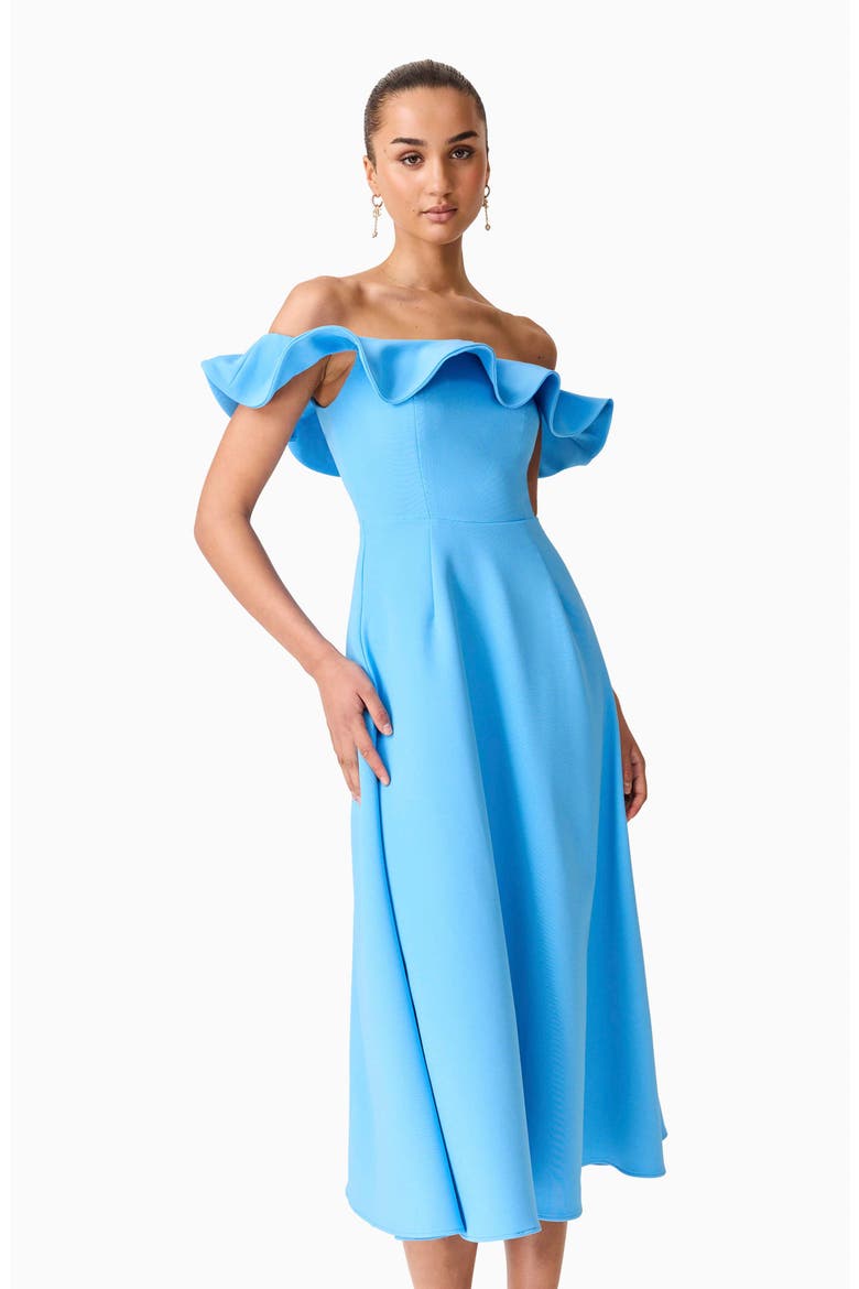Dali Off the Shoulder Midi Dress, Alternate, color, BLUE