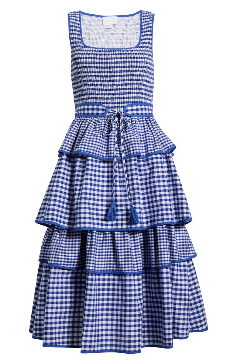 SUGARLIPS Vanna Gingham Tiered Midi Dress, Main, color, 